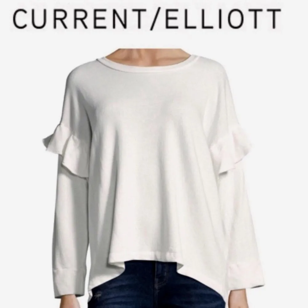 Current Elliot White The Ruffle Shoulder Long Sleeve Sweatshirt 2 S New - Image 2