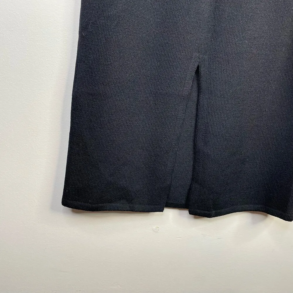 St John Basics Santana Knit Wool Blend Long Black Skirt Back Slit womens 6 - Image 7