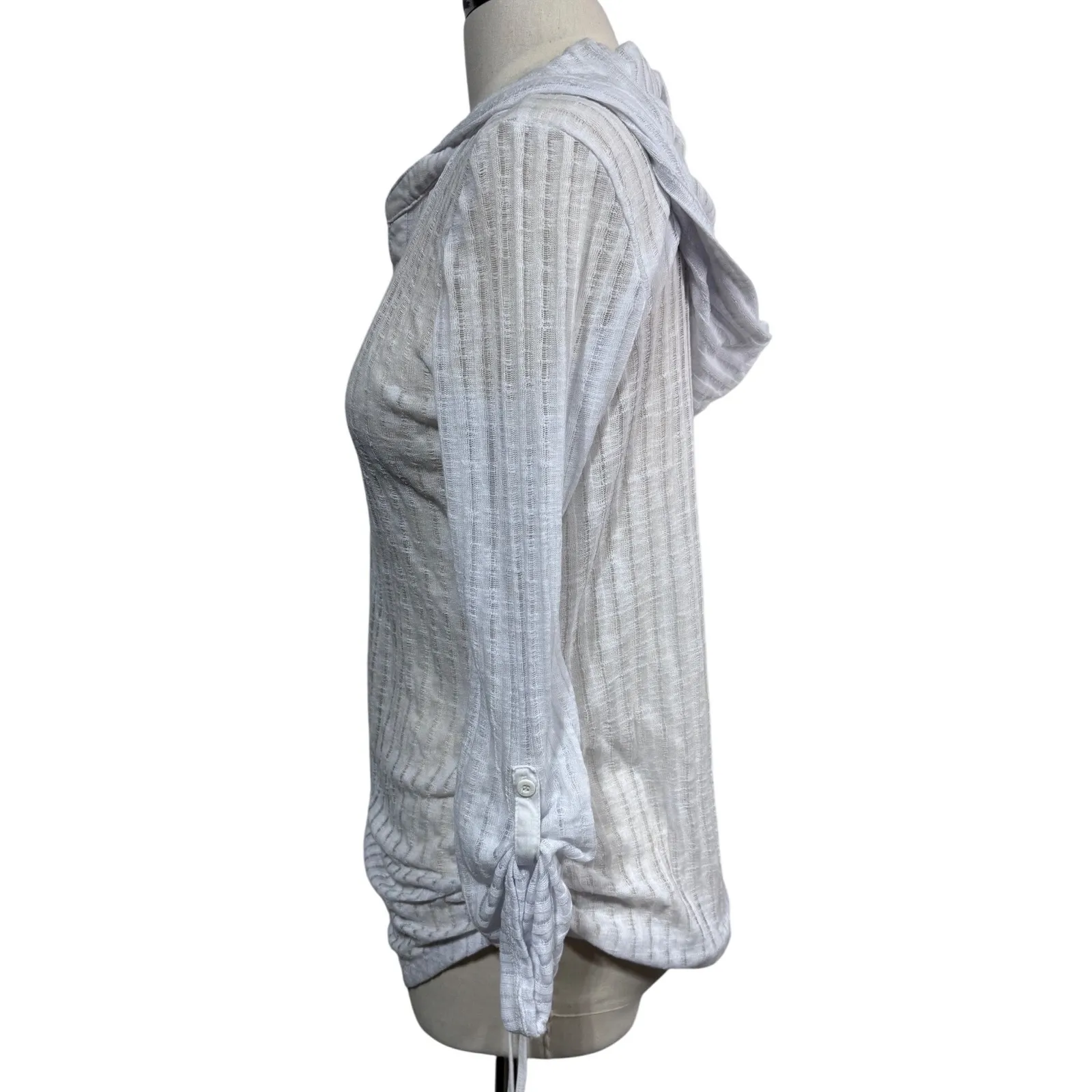 Billabong Textured Hooded Henley Long Sleeve Tunic Top White Sheer Drawstring XS - Image 6