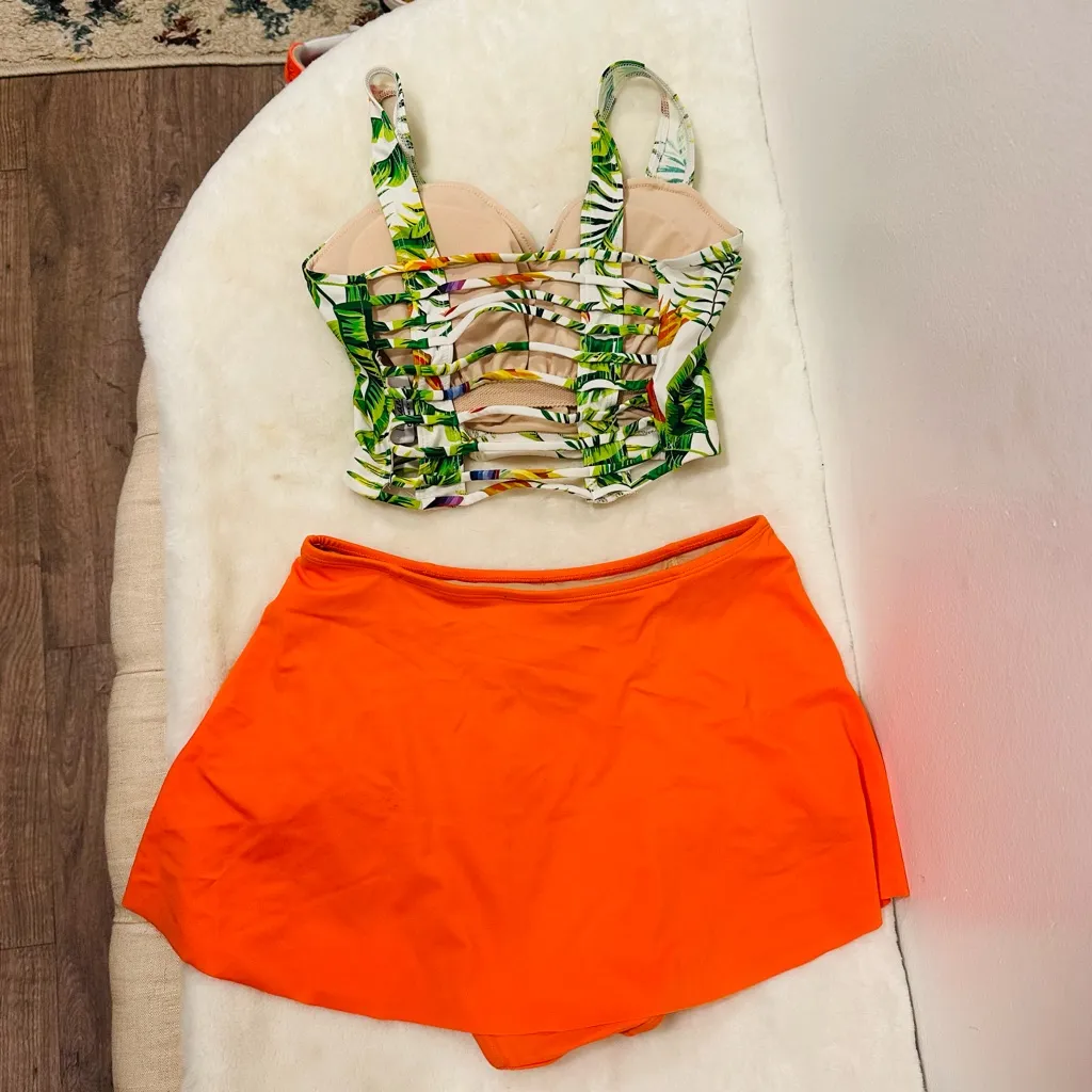 Kortni Jeane swimsuit! Tropical latter back swim top & Orange swim Skort! - Image 7