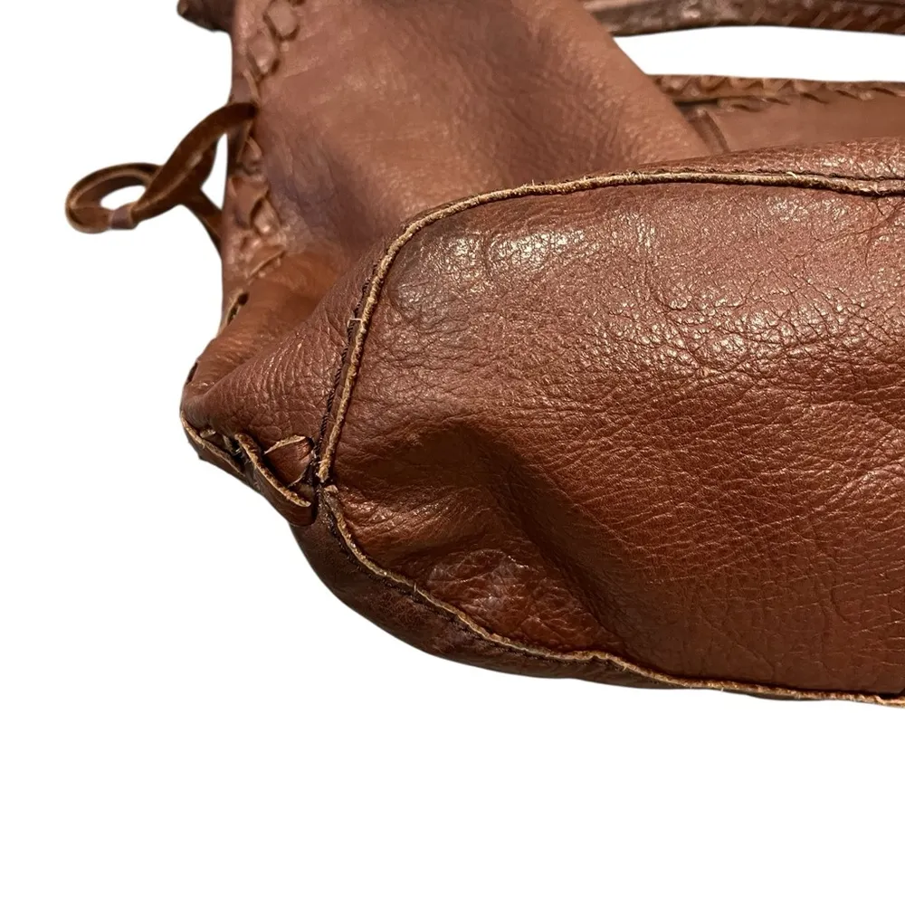 Vintage Lucky Brand Y2K Boho Brown Pebbled Leather Whipstitch Hobo Bag Purse - Image 10