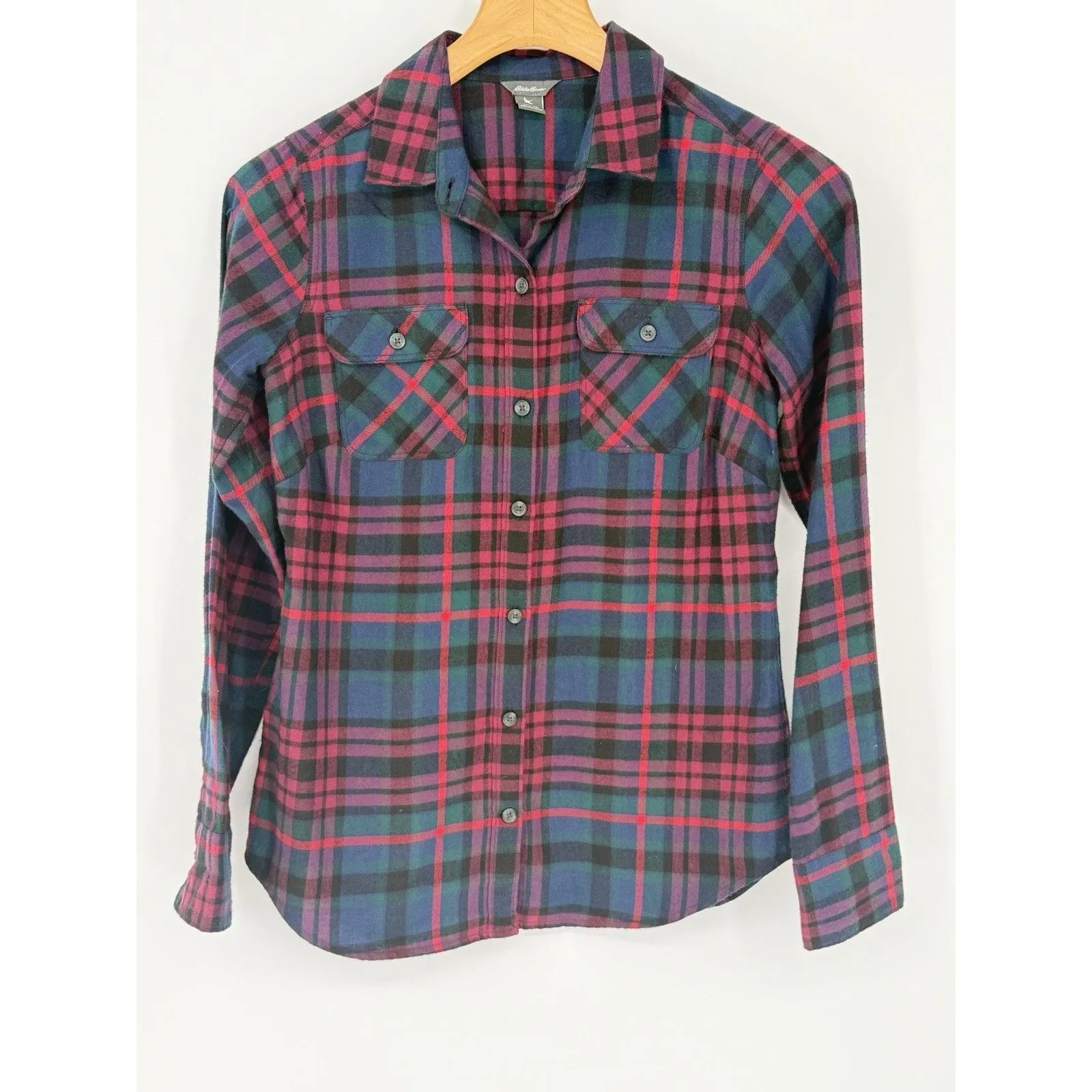 Eddie Bauer Plaid 100%‎ Cotton Long Sleeve Forest Flannel Womens XS Lot Soft - Image 3