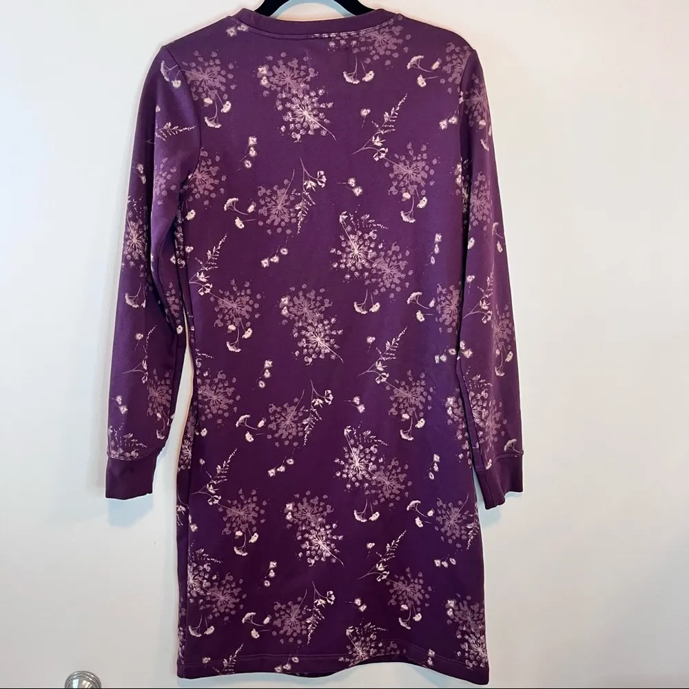 Lands End Sweatshirt Dress Serious Sweats Mock Neck Purple Floral Mulberry - Image 9