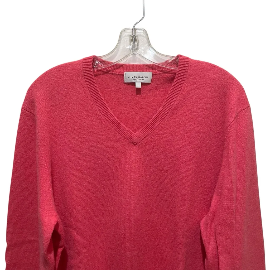 Neiman Marcus Virgin Cashmere V Neck Sweater Pink Women Size Large - Image 4