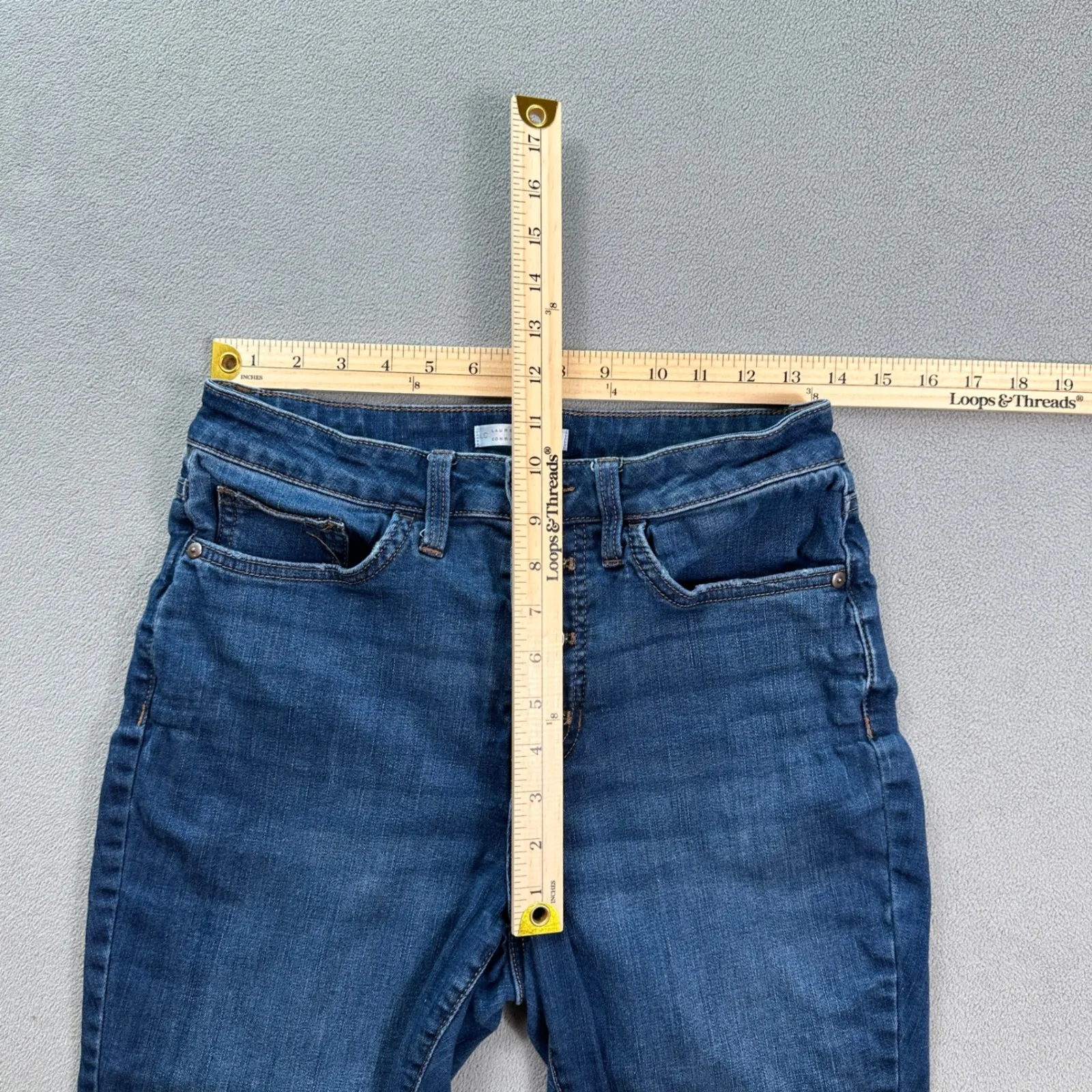 LC Lauren Conrad Skinny Jeans Womens 8S Blue Medium Wash Button Fly Raw Hem - Image 3