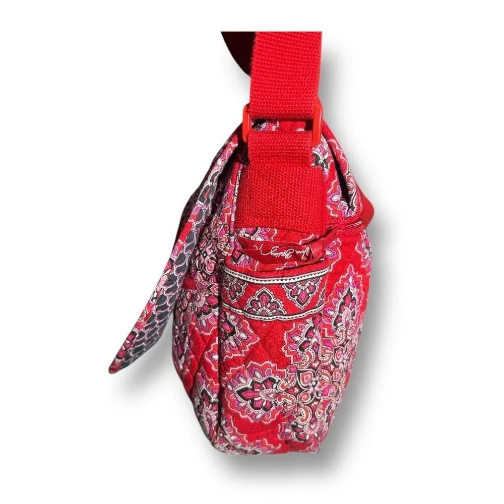 Vera Bradley Frankly Scarlet‎ Messenger Bag Red Pink Quilted Tote Laptop Boho - Image 10