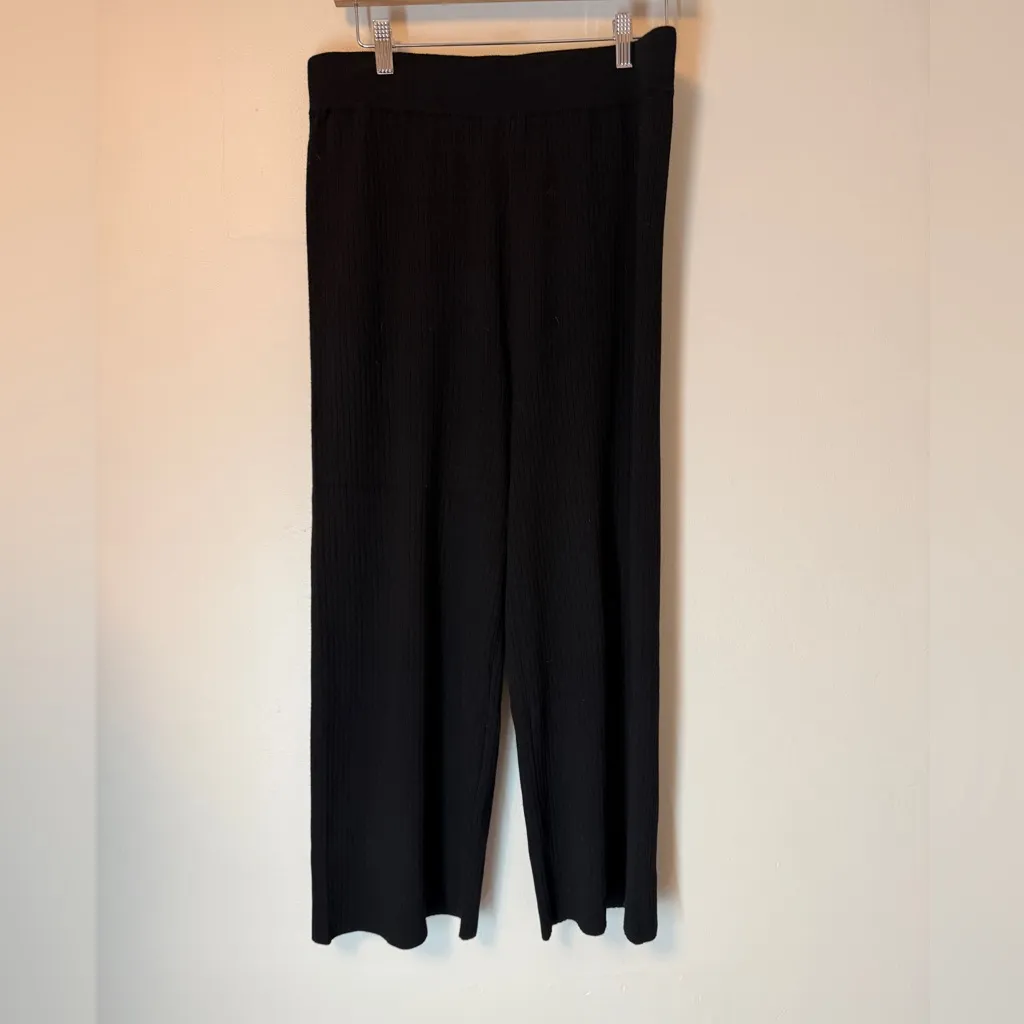 Cyrus Black Ribbed Knit Wide Leg Pants Womens M Pull On Cropped Stretch Lounge - Image 4
