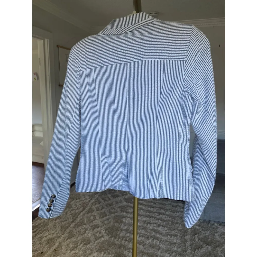 Isaac Mizrahi Blazer Cotton Jacket Navy Striped Parisian Scandi Preppy Business - Image 3