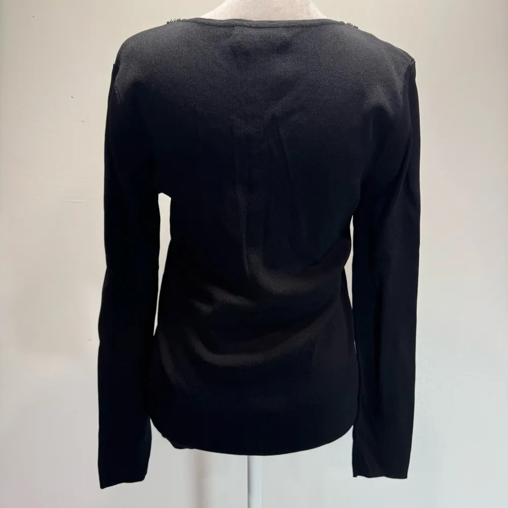 Belldini Black Long Sleeve V Neck Sweater with Rhinestones Slim Fit Dressy Size L - Image 4