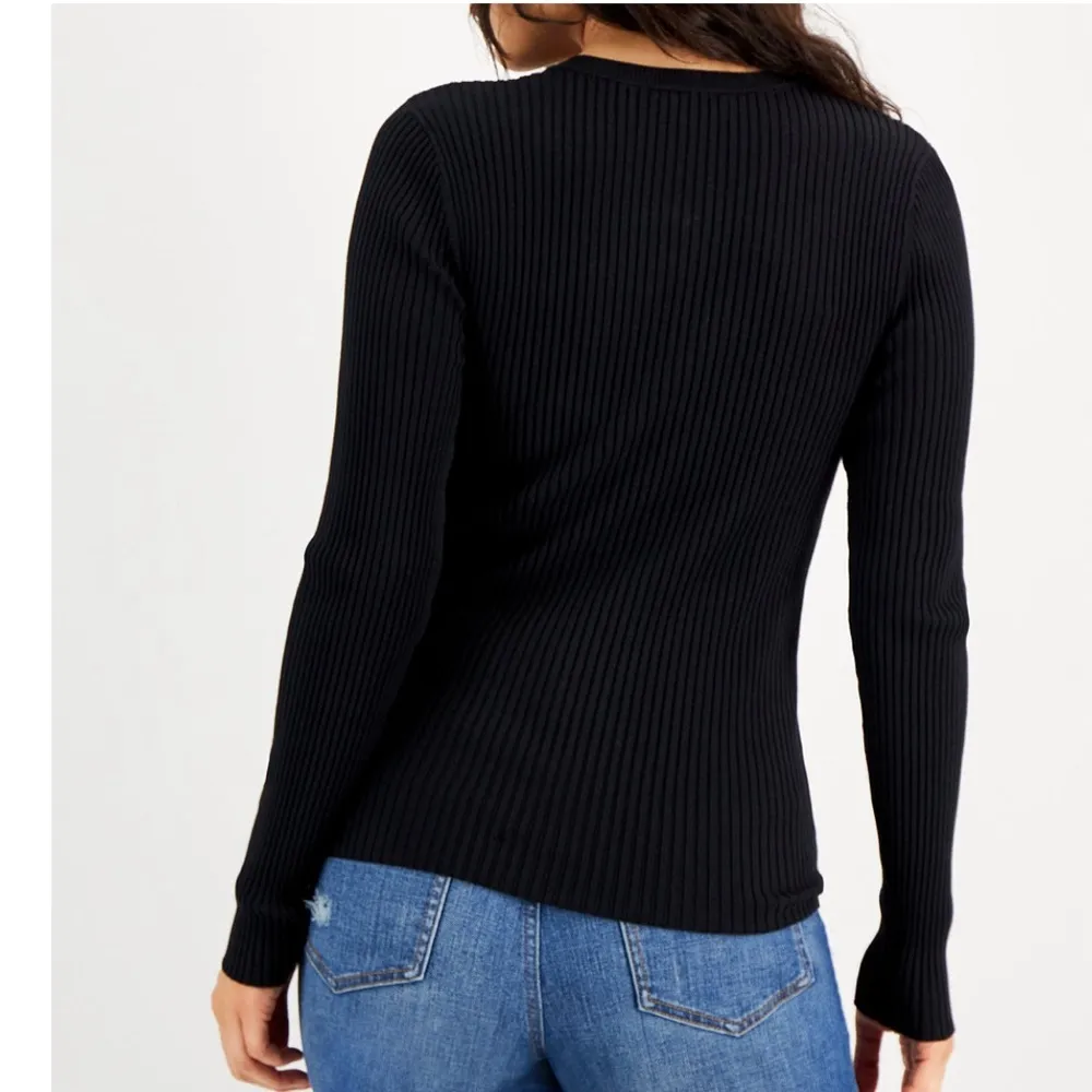 Women’s Lace Up Ribbed Sweater - Image 2