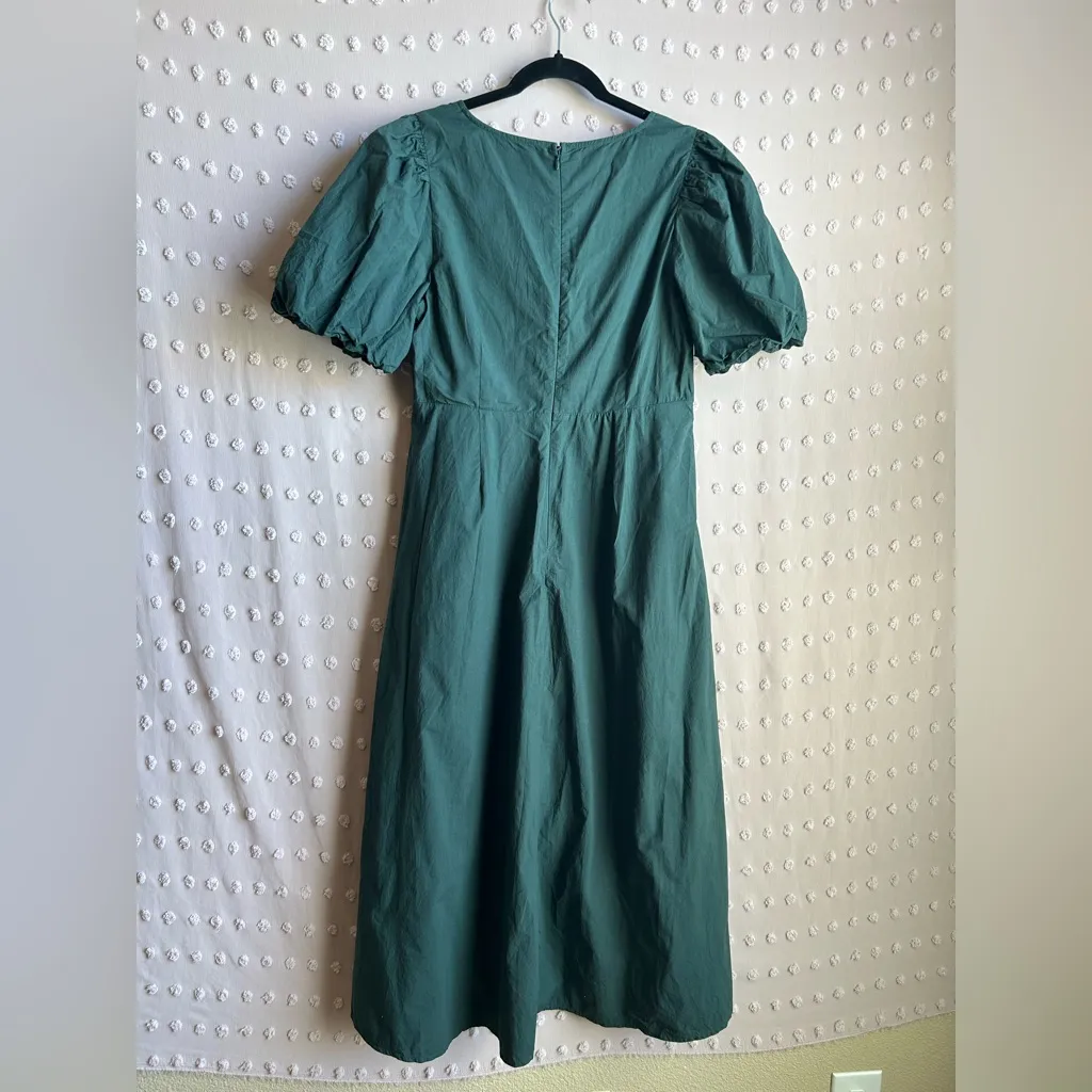 Madewell Poplin Cut-Out Puff Sleeve Midi Dress Sz‎ 10 Dark Palm Green - Image 3