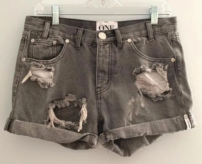 One Teaspoon Grey Distressed Shorts - Image 2