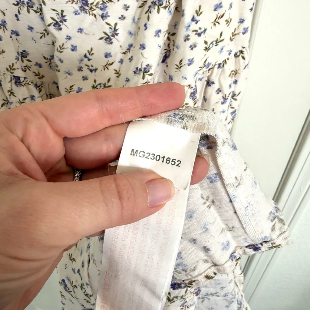 MINKPINK Hailey Cut Out Floral Puff Sleeve Midi Dress S Blue Purple - Image 8