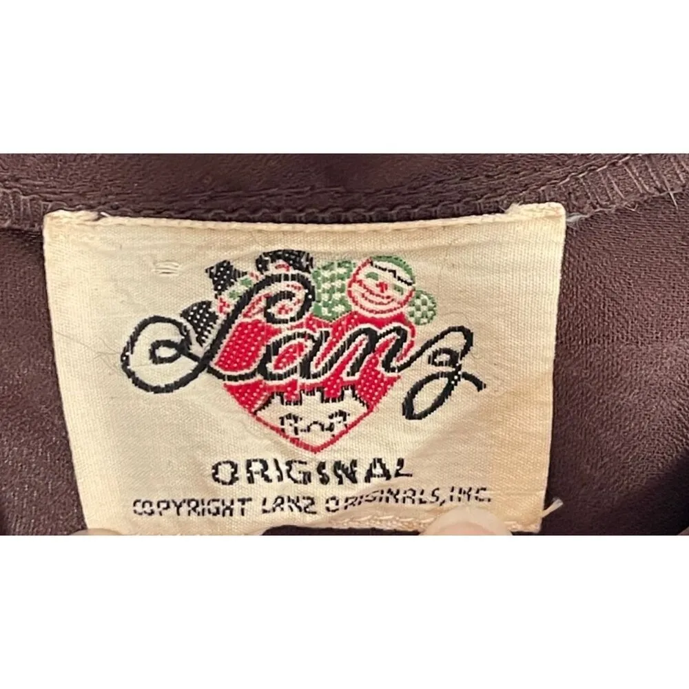 Vintage 60s Lanz Original Ruffled Sheer Blouse Shirt Size S Brown - Image 8