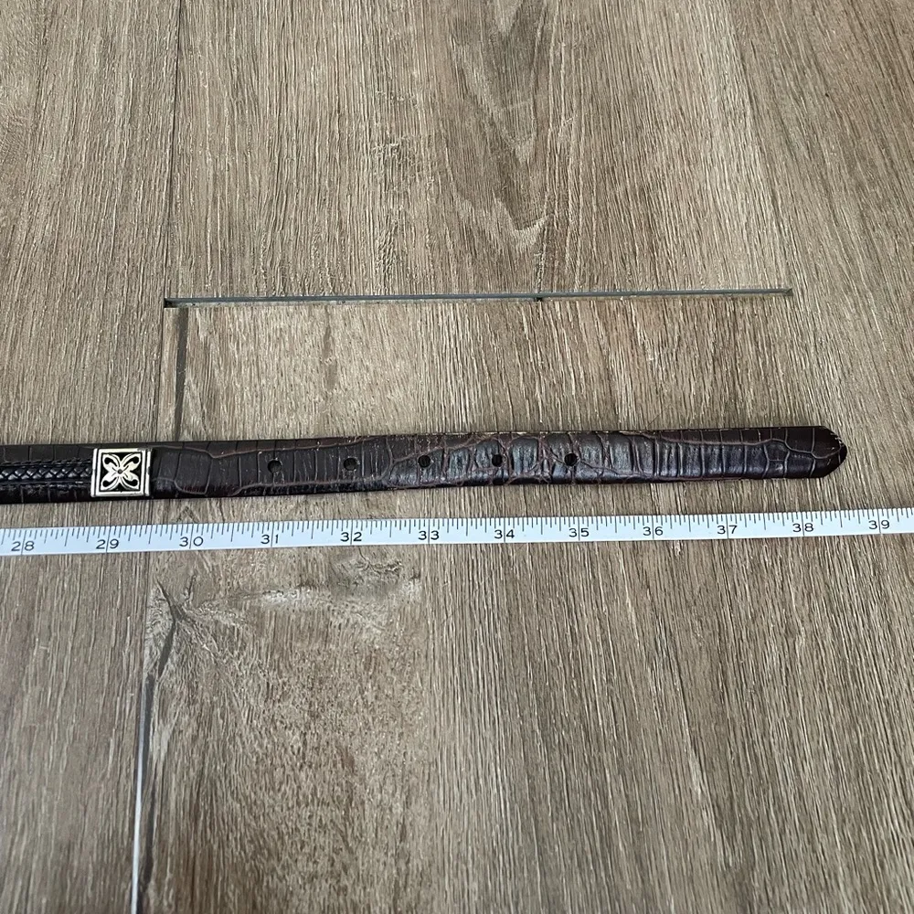 Brown Genuine Leather Southwest Boho Belt Silver Buckle Studded ~ Size L - Image 4