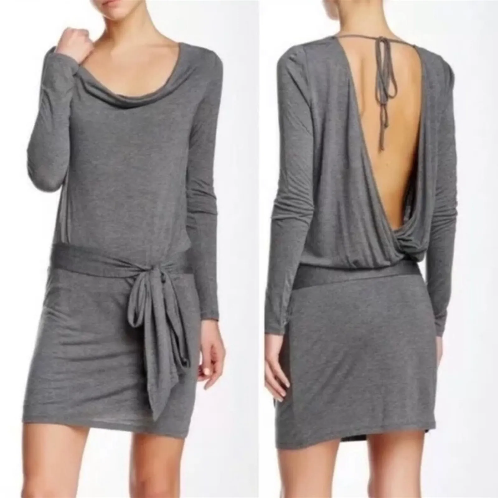 HAUTE HIPPIE Womens Backless Draped Neck Long Sleeve Bodycon Mini Jersey Dress - Image 4