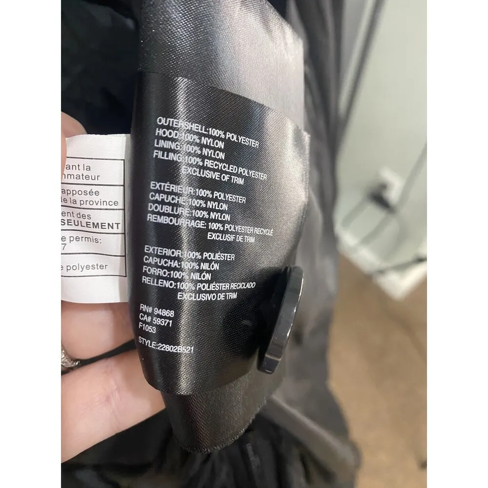 Bernardo Ecoplume Women's Medium Black Polyester Shiny Hood Puffer Coat with Bib - Image 6