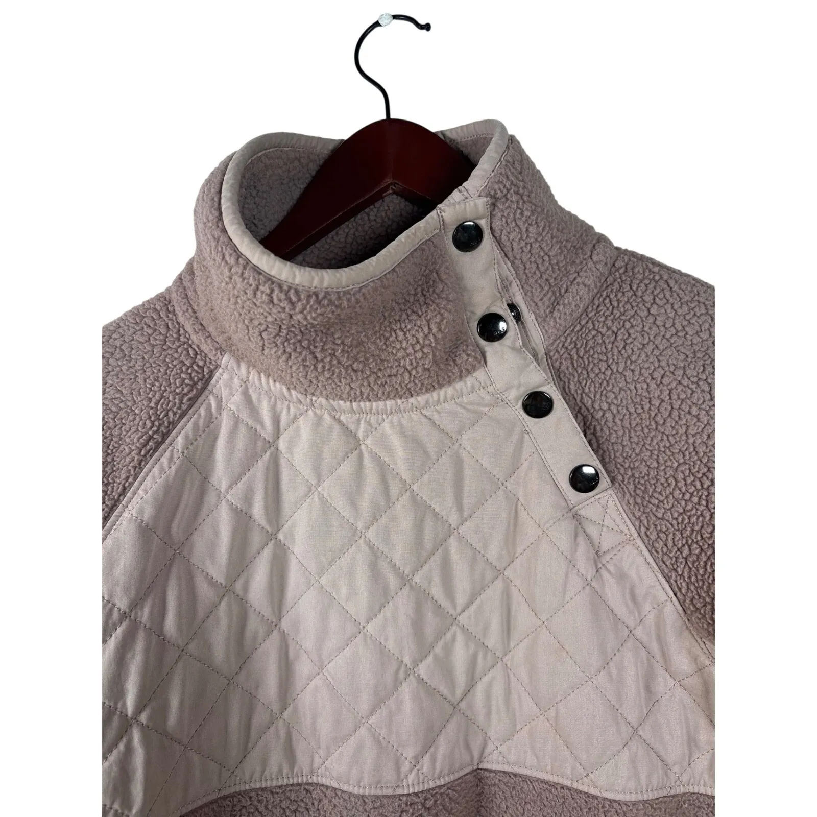 Abercrombie & Fitch XS Sherpa Fleece Quilted Mock Neck Snap Pullover Sweatshirt - Image 5