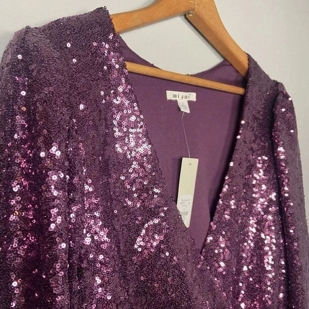 Francesca’s‎ Miami Purple Sequin Long Sleeve Party Dress NWT Size S Cocktail - Image 7