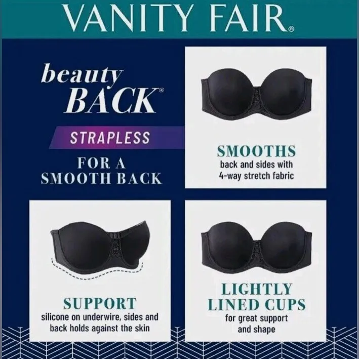 NWT Vanity Fair Full-Busted Black Bra With Straps Size 42 DD - Image 11