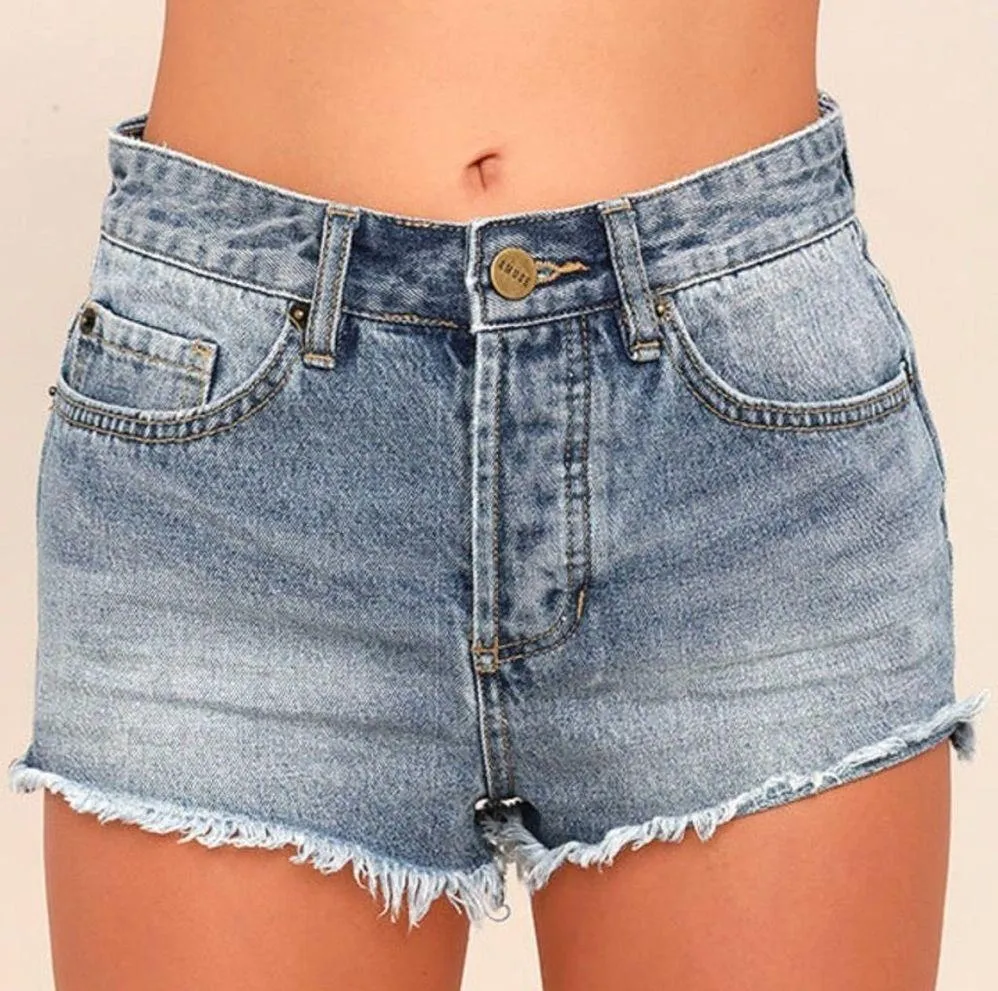 Distressed Easton Light Wash Denim Jean Shorts - Cheeky HiWaist 25 - Image 2