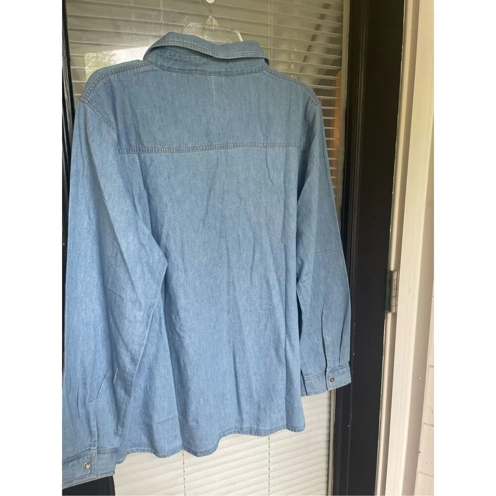 American Sweetheart Denim Embroidery Floral Long Sleeve Blouse Blue Size XX - Image 10