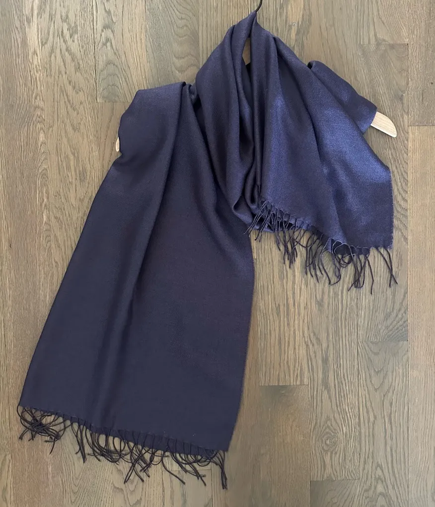 Leidi Lancetti Cashmere Silk Blend Oblong Rectangle Scarf Eggplant Purple 84"l Blue - Image 1