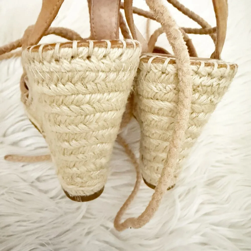 JOIE | Suede Color-block Pattern Espadrilles Sandals Lace Tie Ankle Wrap | 35, 5 - Image 7
