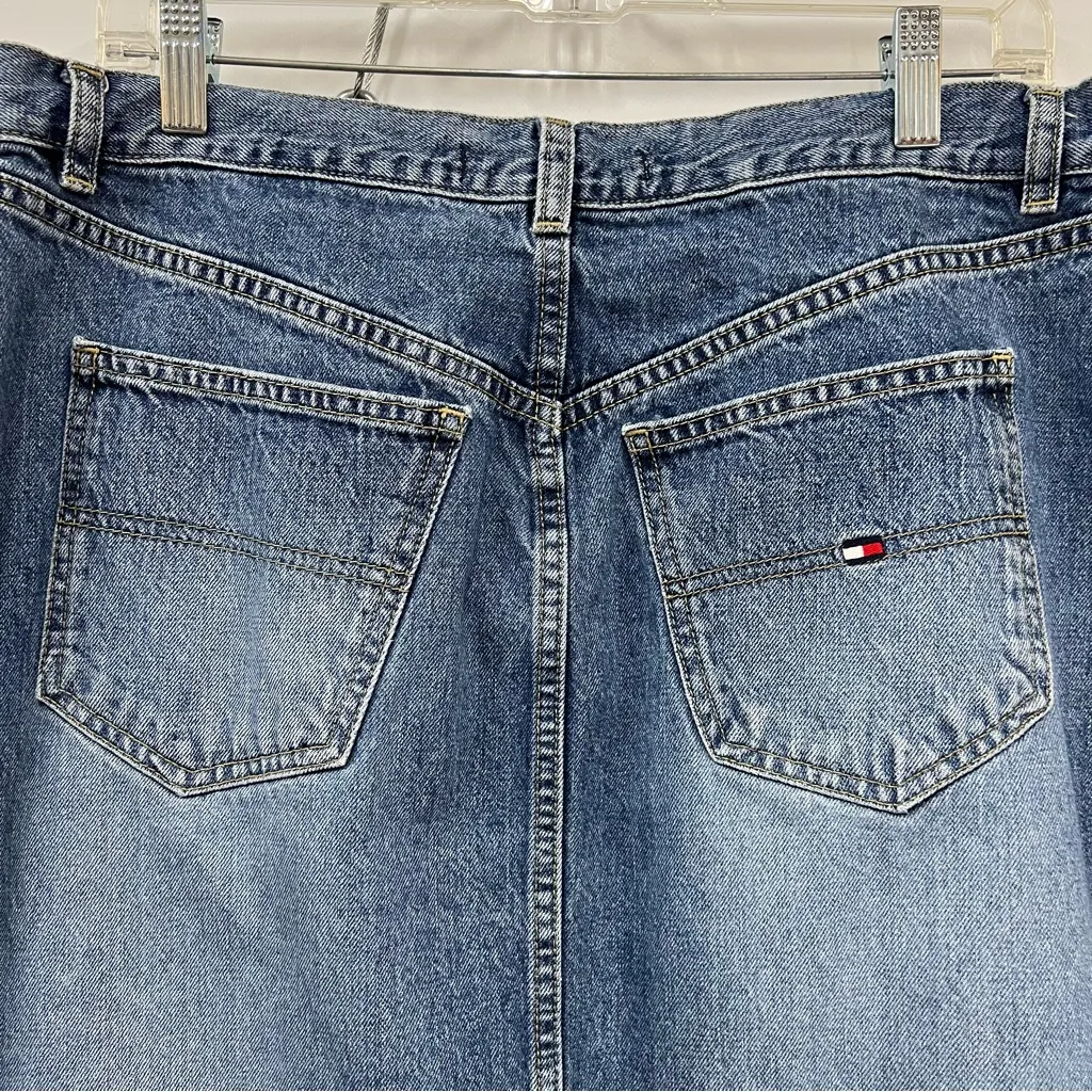 Vintage Tommy Hilfiger Blue Denim Skirt maxi midi front snap buttons pockets Y2K - Image 8