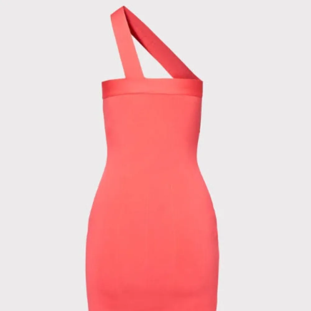 Herve Leger Coral Red Bodycon Mini Dress M NWT Asymmetrical Strap - Image 3