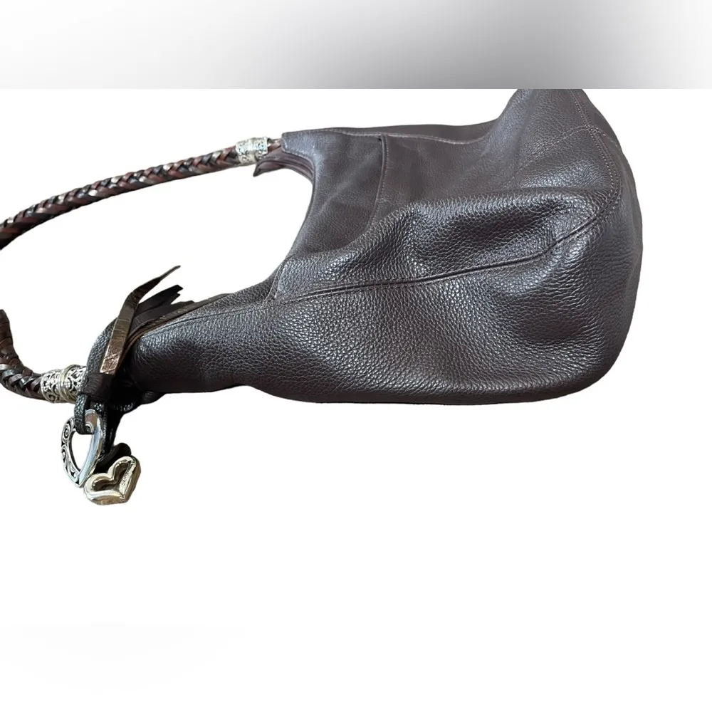 Brighton Barbados Brown Pewter Pebble Leather Zipper Medium Hobo Purse Bag - Image 6
