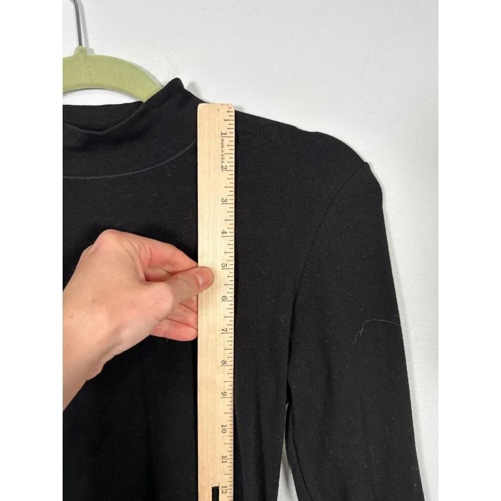 NWT Mangopop Medium Womens Mock Neck Top Shirt Black Long Sleeve Stretch Snap - Image 7