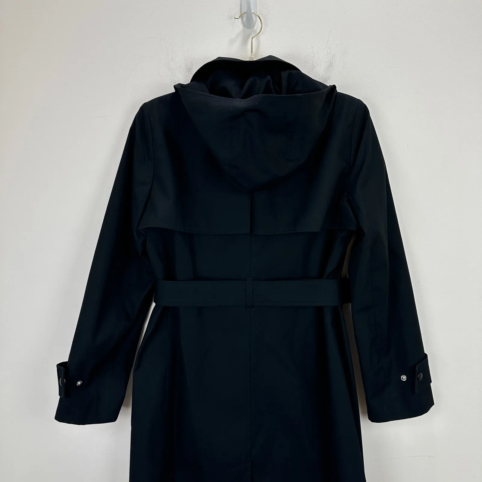 J.Crew New Icon Trench Coat Hooded Mid Length Classic Cotton Black US 4 NWT - Image 13