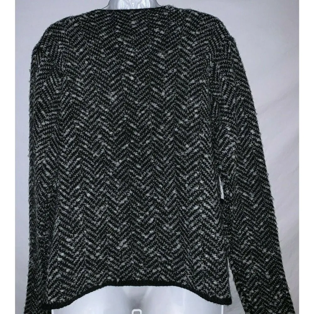 Cocogio Cardigan Sweater Jacket Womens Size L Black Gray Wool Open Front Italy Size L - Image 3