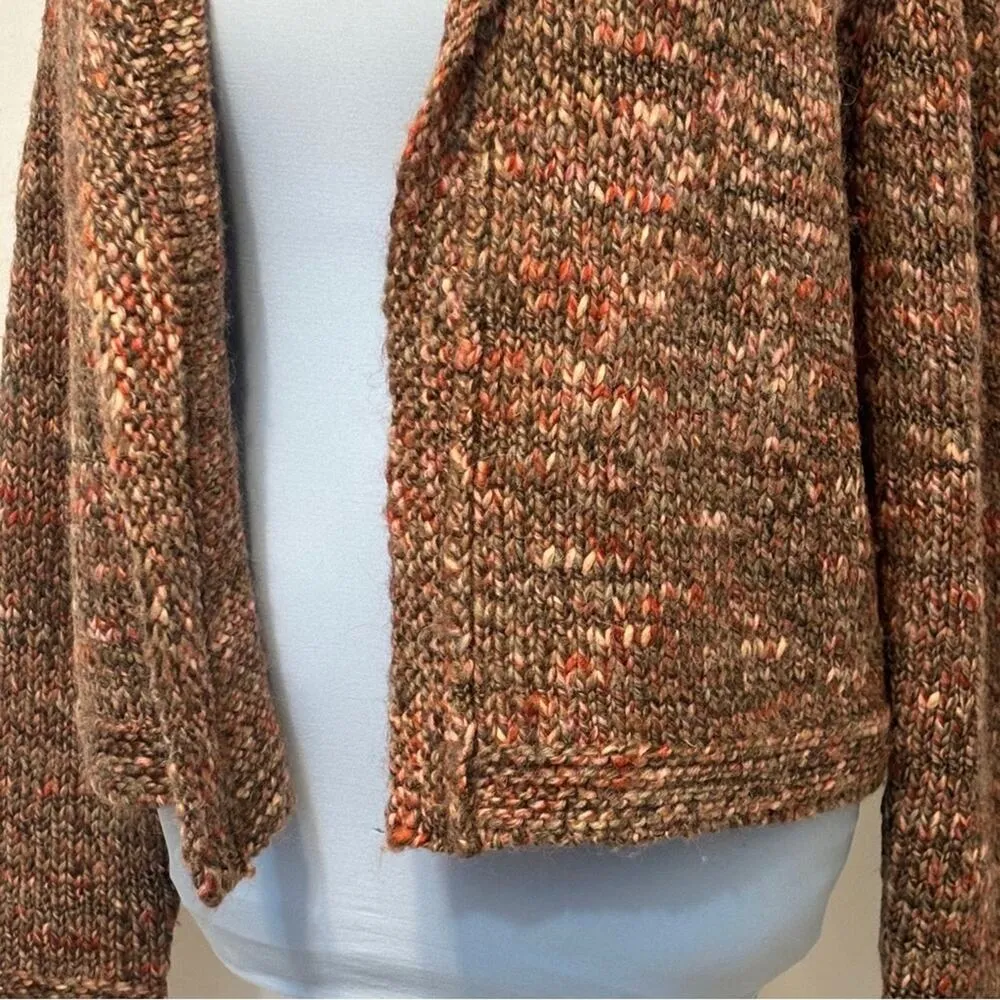 J. Jill Italian Yarn Neutral Knit Open Front Multicolor Brown Cardigan Sweater Orange Size L - Image 3