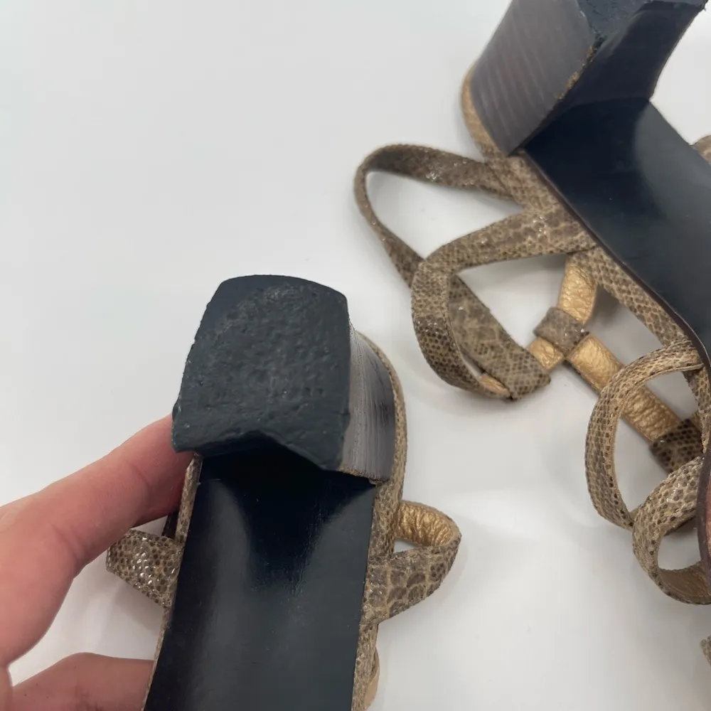 STUART WEITZMAN ZIP UP GLADIATOR HEELED SANDLES FAUX BEIGE SNAKE LEATHER size 9 - Image 7