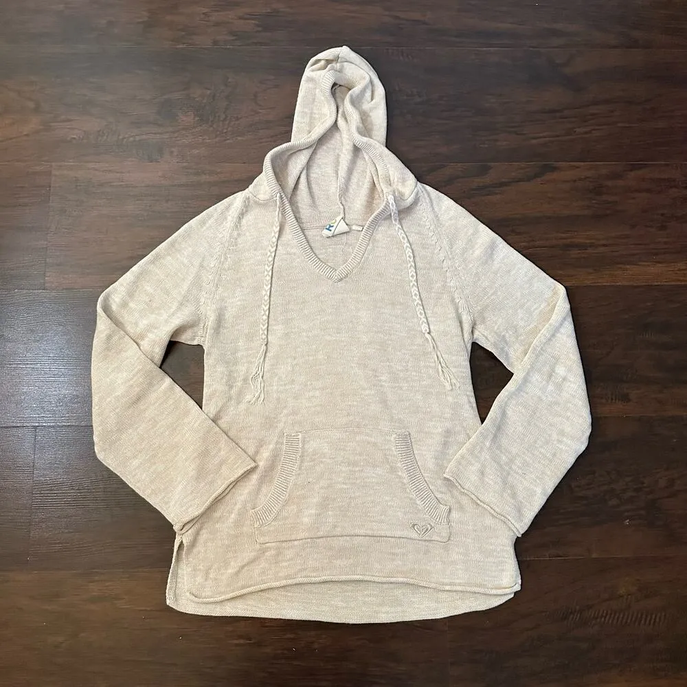Roxy tan pullover knit hoodie size L - Image 5