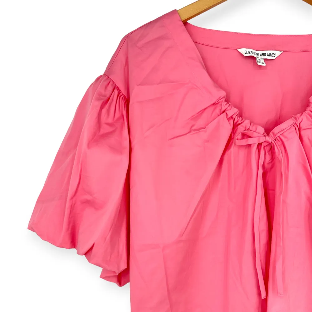 Elizabeth And James | XL | Pink Tie Front Peasant Style Puffy Sleeve Blouse Top - Image 2