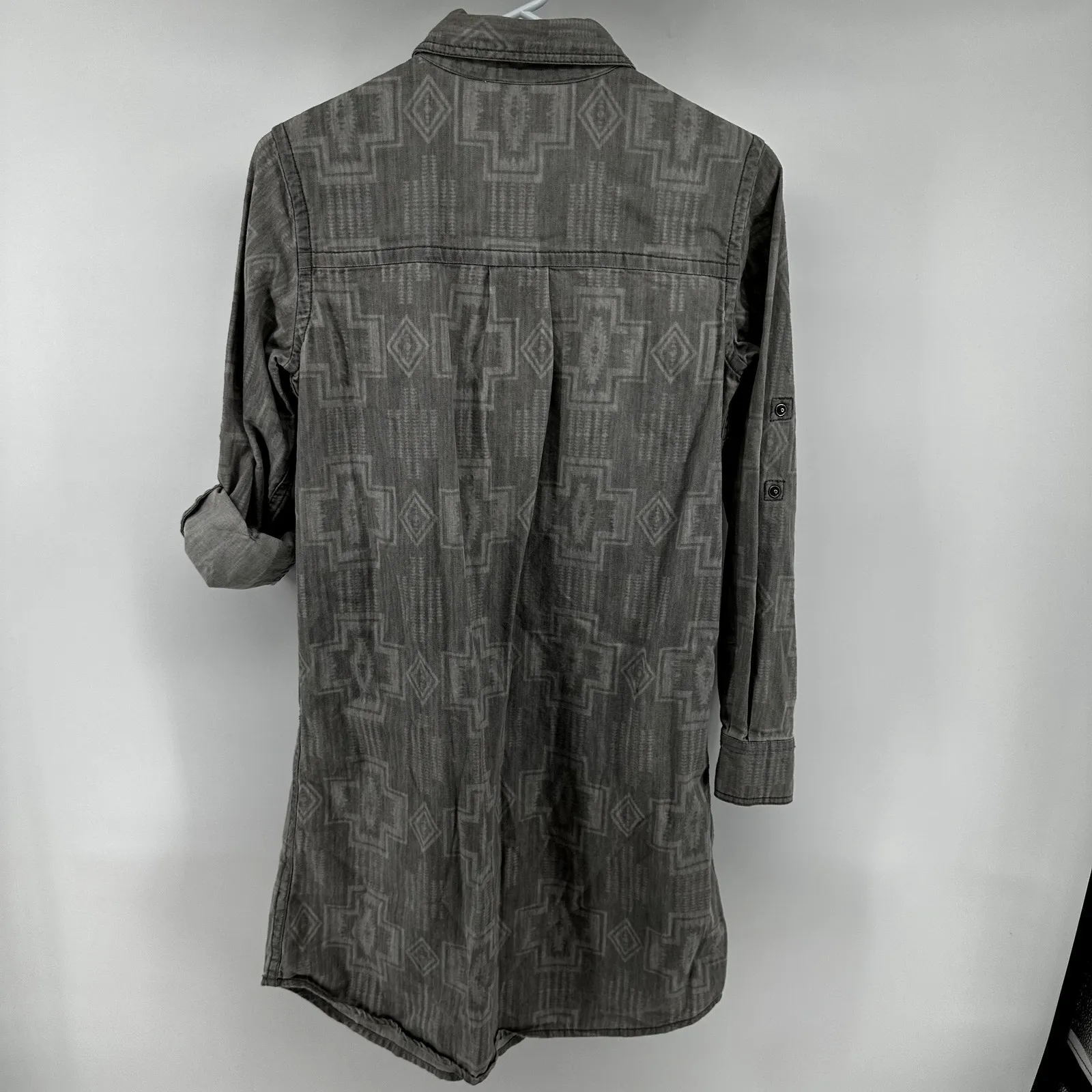Ryan Michael Shirt Dress Aztec Button Down Roll Tab Tunic Long Sleeve Charcoal S Gray - Image 4