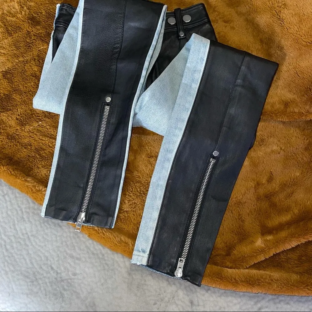 Alexander Wang Snap-Detailed Leather and Denim Skinny Pants - Image 9