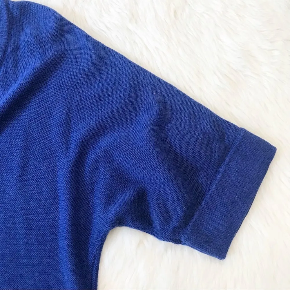 CHICOS V Neck Sweater Top Short Sleeves Pockets Cotton Royal Blue Small‎ Size 0 - Image 4
