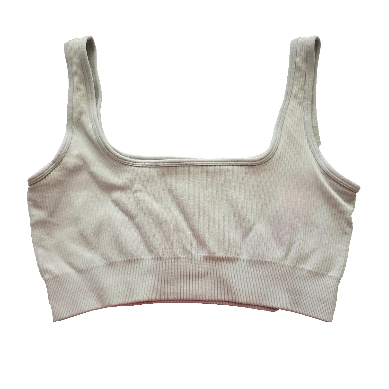 Ribbed Comfort Y2K Bra Top Wireless Pullover Stretch Sleep Active Gray Large - Image 2