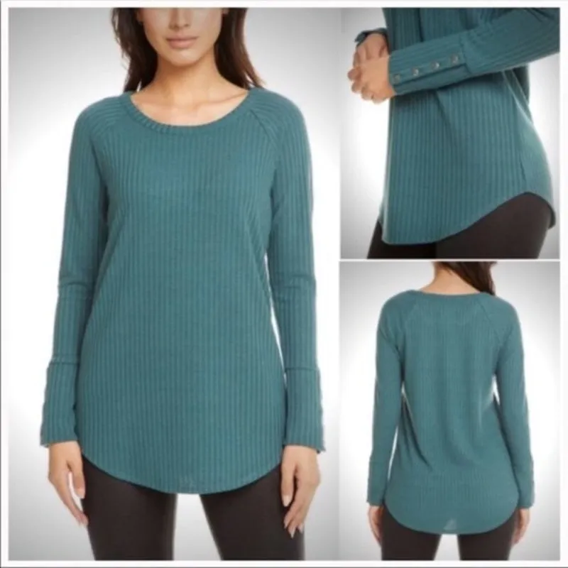Chaser Long Sleeve Teal Waffle Knit Long Sleeve Top Size M - Image 2