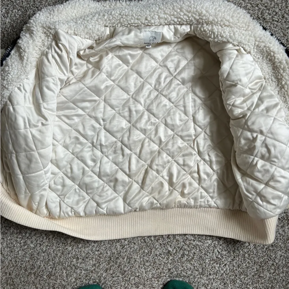 Ivory Ella Sherpa Jacket Coat Full Zip Solid Cream Bomber Colorful Striped XL - Image 9