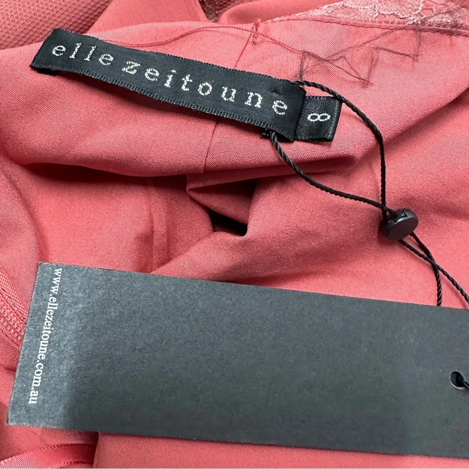 Elle Zeitoune Genevieve Pink Floral Lace Mock Neck Tie Back Midi Dress Sz 4 NEW - Image 7