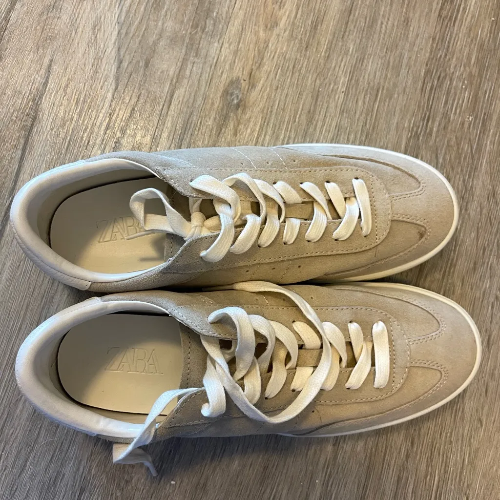 ZARA GENUINE SUEDE TAN ATHLETIC SNEAKERS US8 - Image 6