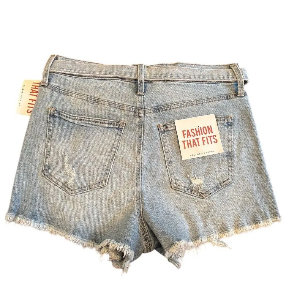 Celebrity Pink Women's Distressed Denim Shorts with Belt Size 9 Blue - Image 2