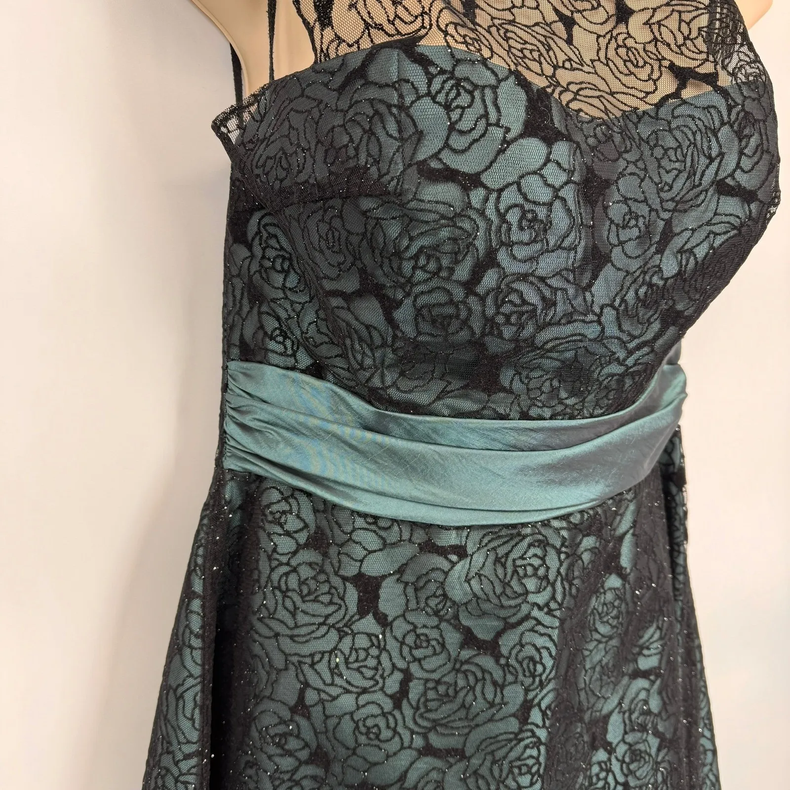 Vintage Y2K Formal Dress Juniors Large Blue Black Lace Whimsigoth Fairy Sparkle - Image 7