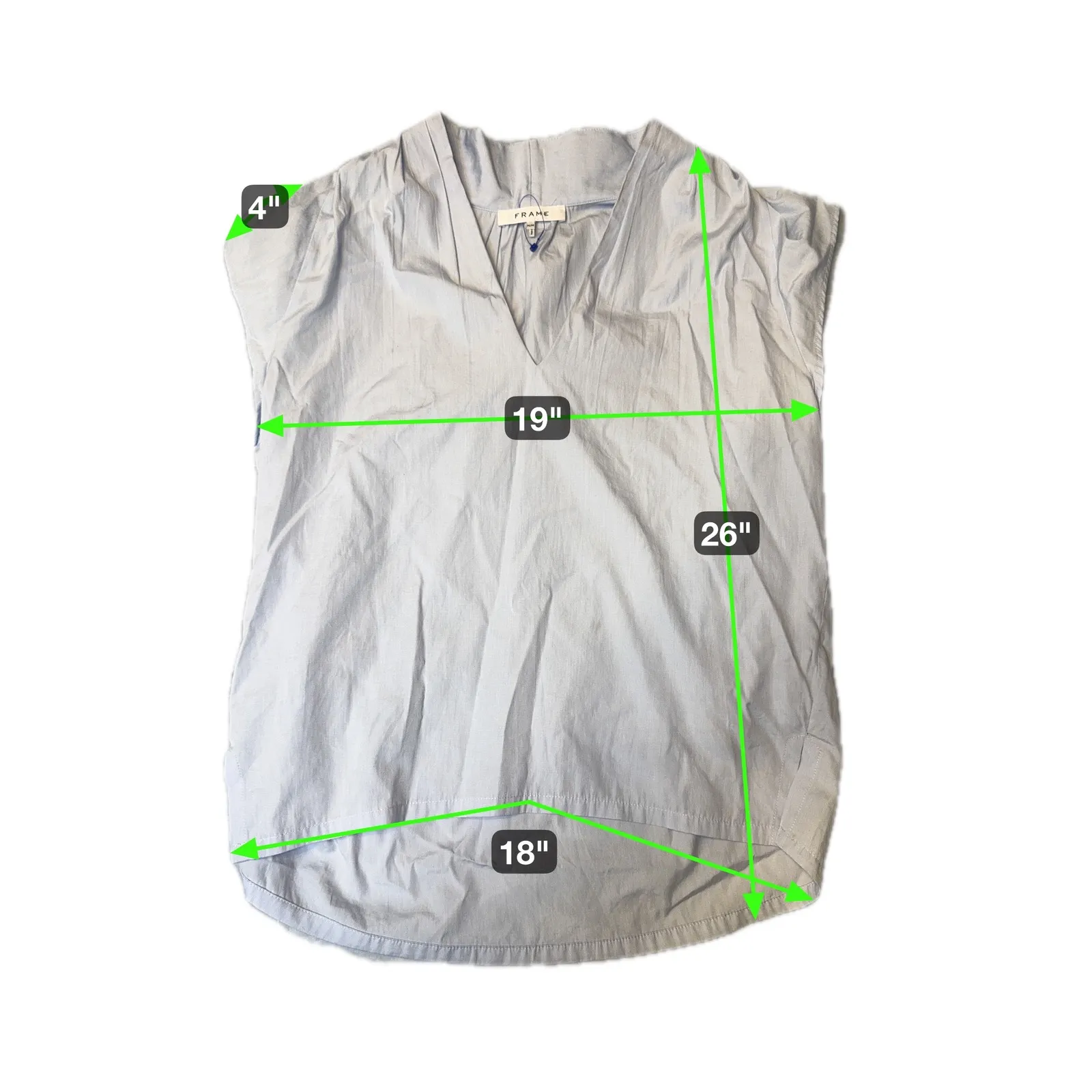 FRAME Women V Neck Cap Sleeve Tunic Top Blue M/M Cotton - Image 2