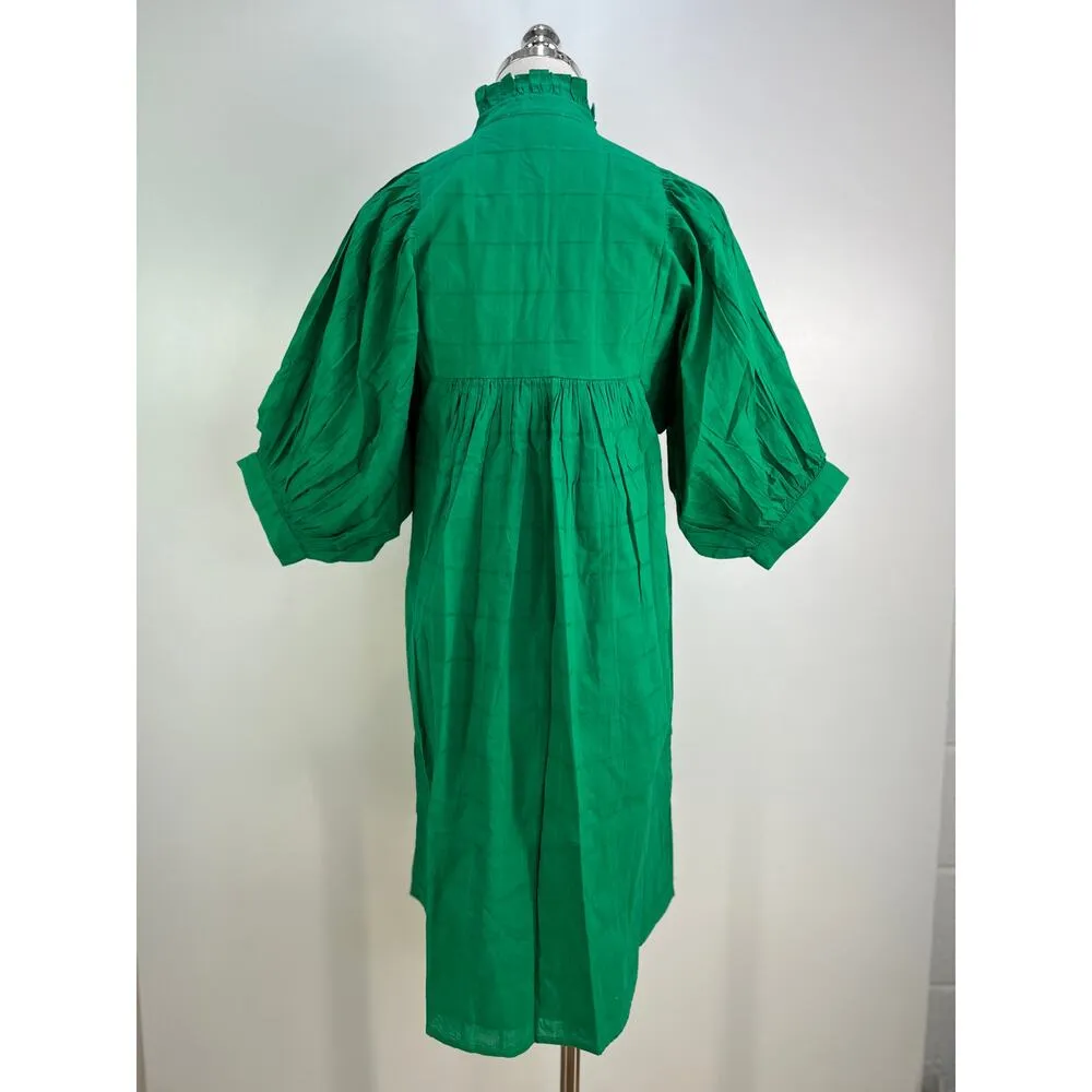 Never A Wallflower High Neck Dress Kelly Green Woven Cotton Size XS - Image 7